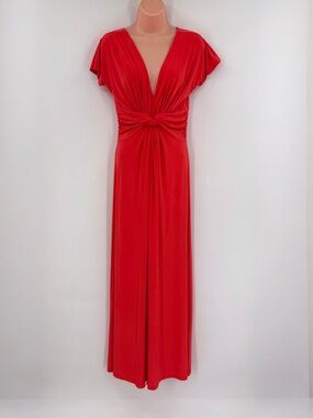 BSB Collection Twist Front Plunge Front Slit Maxi Dress | Persimmon | Size XS